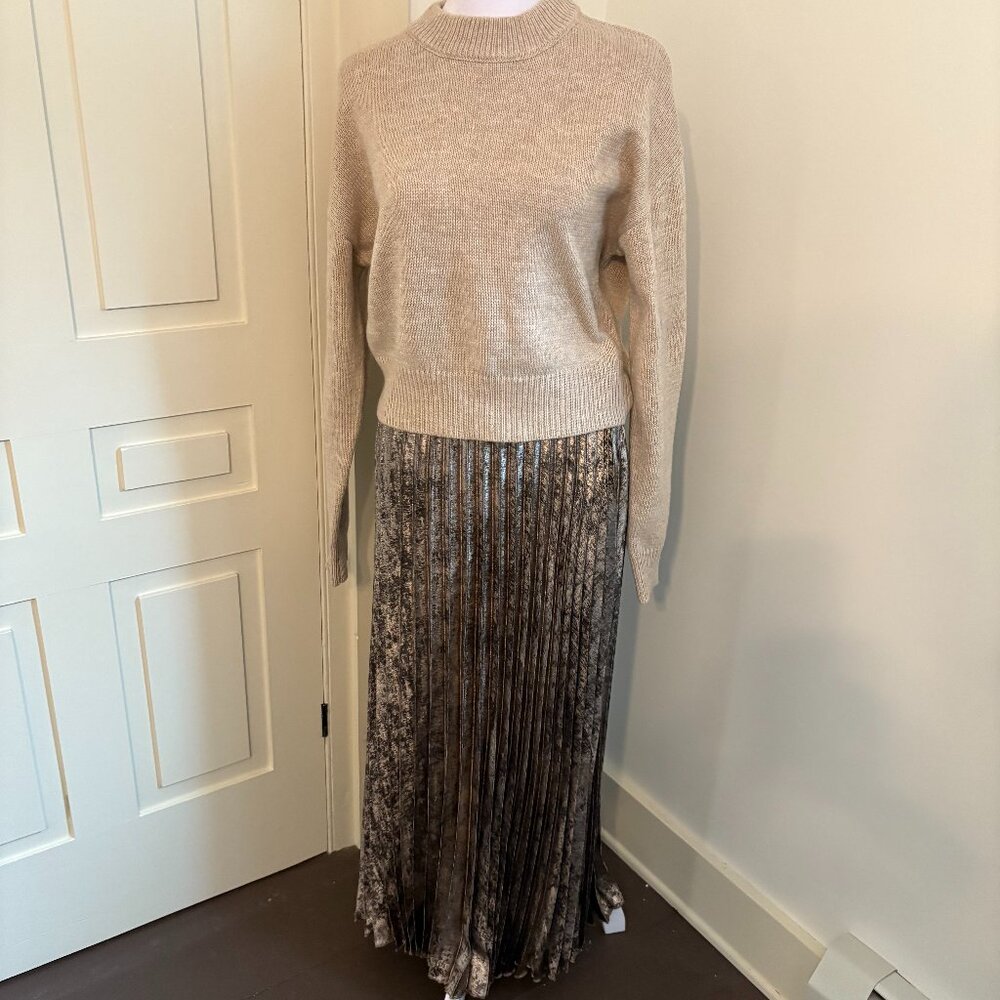 Taupe and Rose Gold Knife Pleat Skirt and Sweater Set by Marled, Size M, NWT